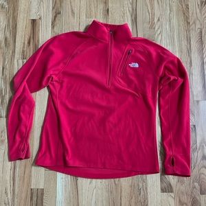 North Face Red 1/2 Zip Long Sleeve Shirt, Size Large